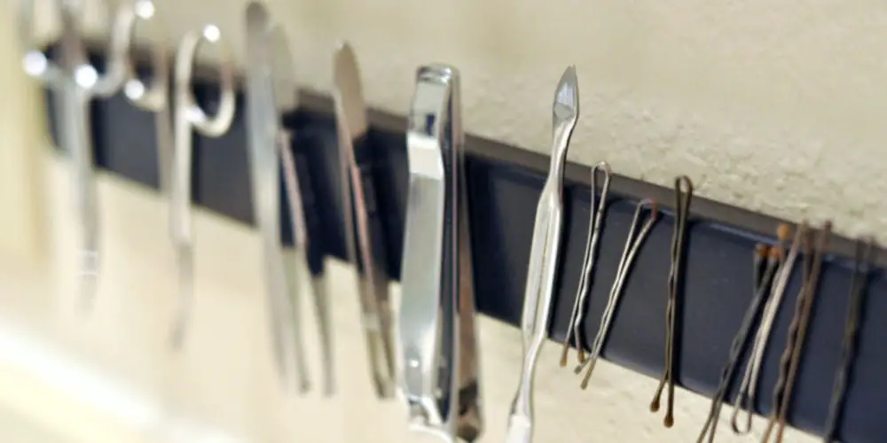 Magnetic strip bathroom storage