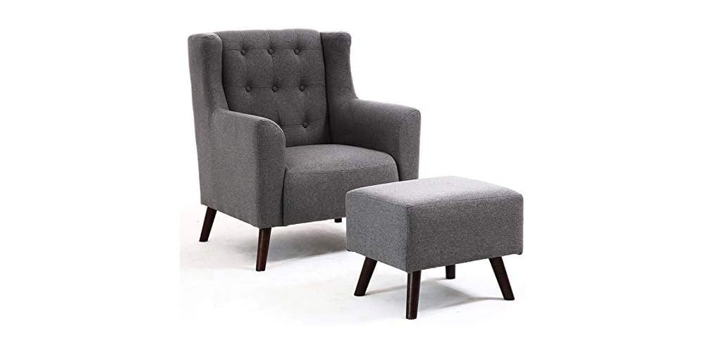 WarmieHomy Linen Wing Back Armchair with Footstool