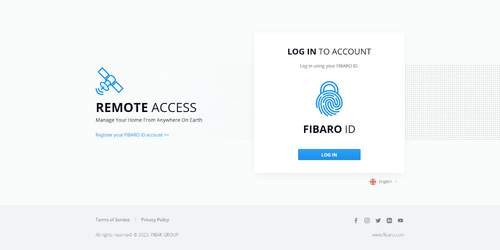 fibaro online portal first log in screen